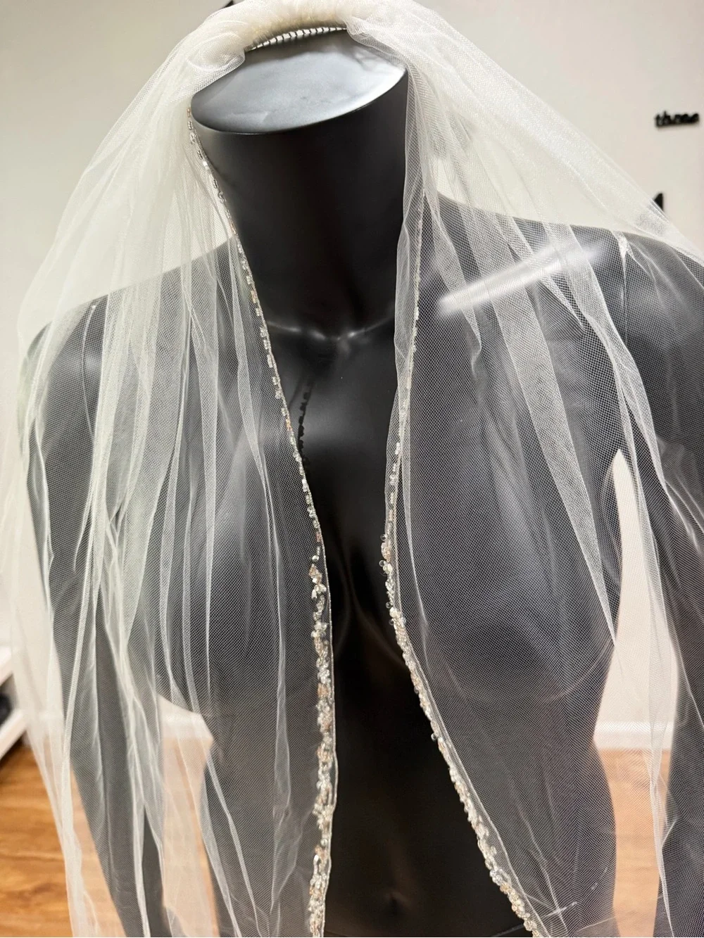 Ivory Beaded Crystal Edge Bridal Wedding Veil